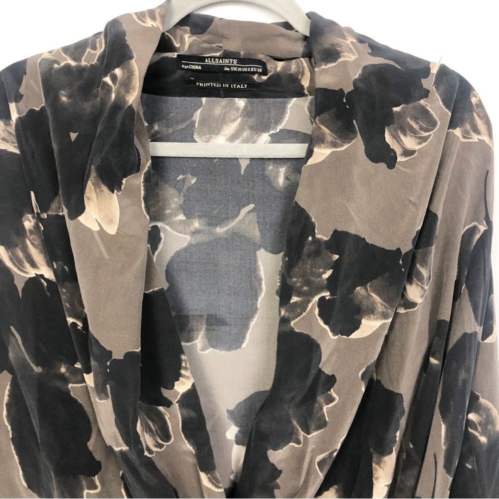 ALL SAINTS | Dissolve Serra 100% Silk Wrap Top Long Sleeve Floral Women’s Size 6 - Picture 4 of 11